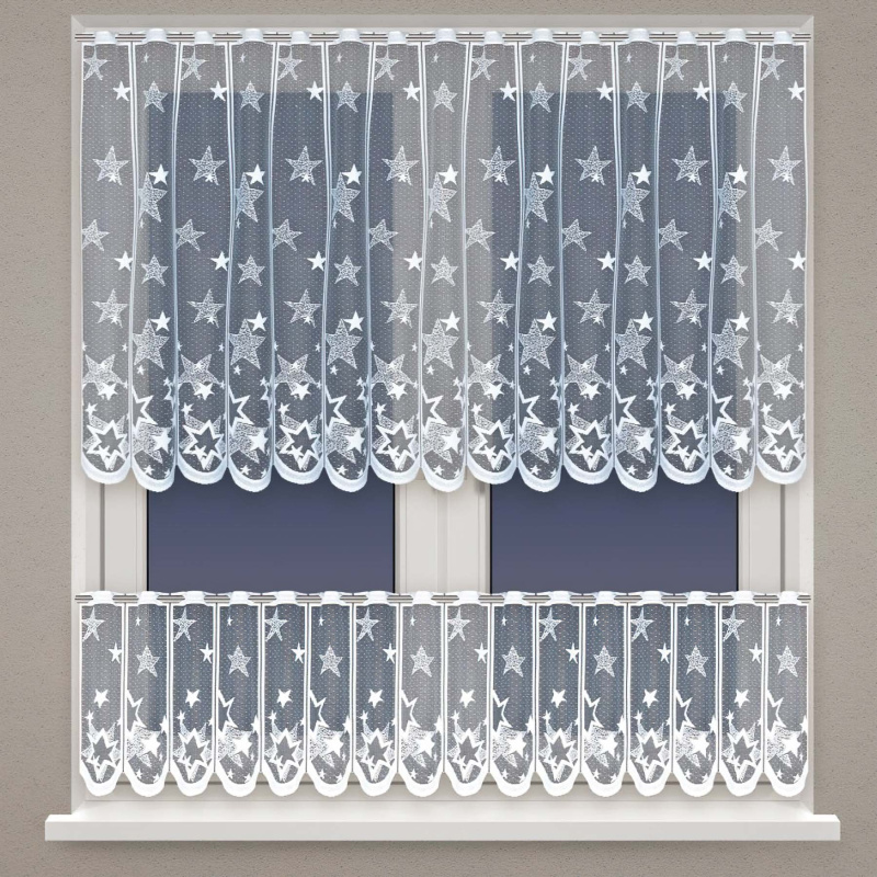 TextilCentrum Kusová záclona HVĚZDY VITRÁŽ 12958, zimní, vánoční vzor, jednobarevná bílá, výška 40 cm x šířka 750 cm (na okno)