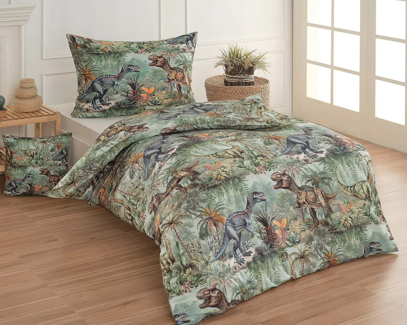 Matějovský povlečení dětské DINO, dinosauři, zelené, bavlna hladká, 140x200cm + 70x90cm