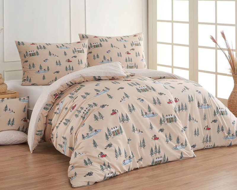 Matějovský Povlečení  JOEL, zimní radovánky, béžové, bavlna hladká, 140x200cm + 70x90cm