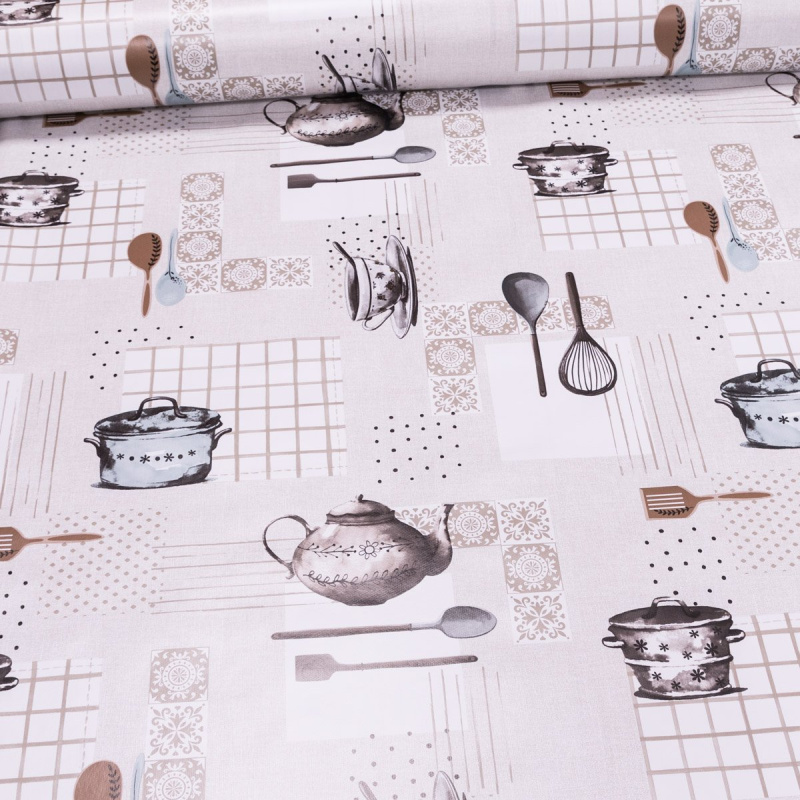 Ubrus PVC s textilním podkladem 1222-2 FANTASTIK, kuchyně šedá, š.140cm (metráž)