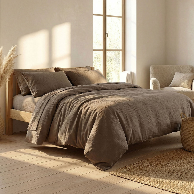 Prem Povlečení MUŠELÍN PREMIUM HNĚDÁ POPELAVÁ, jednobarevné, hnědé, mušelín, 140x200cm + 70x90cm