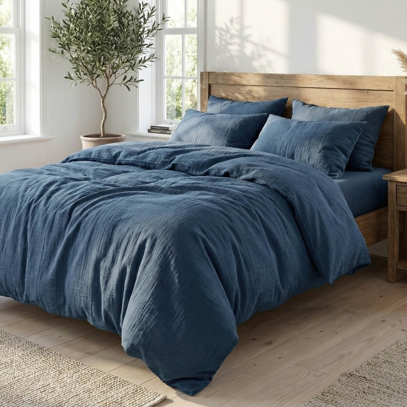 Prem Povlečení MUŠELÍN PREMIUM MODRÁ PORCELÁNOVÁ, jednobarevné, modré, mušelín, 140x200cm + 70x90cm