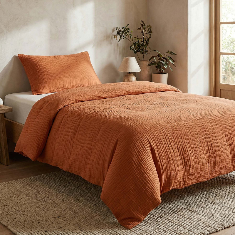 Prem Povlečení MUŠELÍN PREMIUM SKOŘICOVÁ, jednobarevné, skořicová, mušelín, 140x200cm + 70x90cm