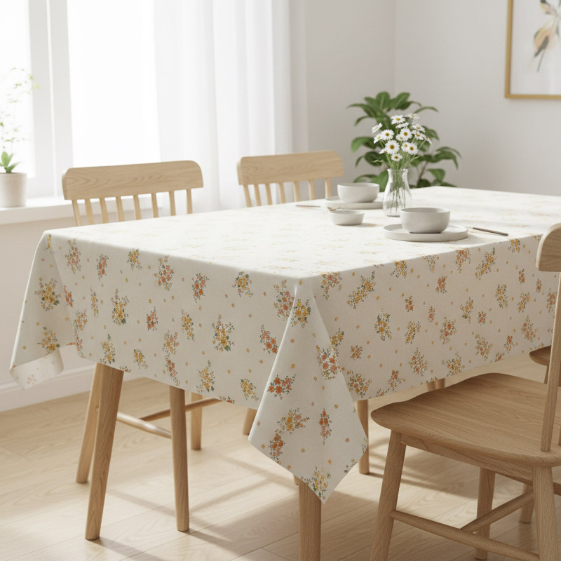 Ubrus PVC s textilním podkladem 1287-2, oranžové květinky na béžové, š.140cm (metráž)