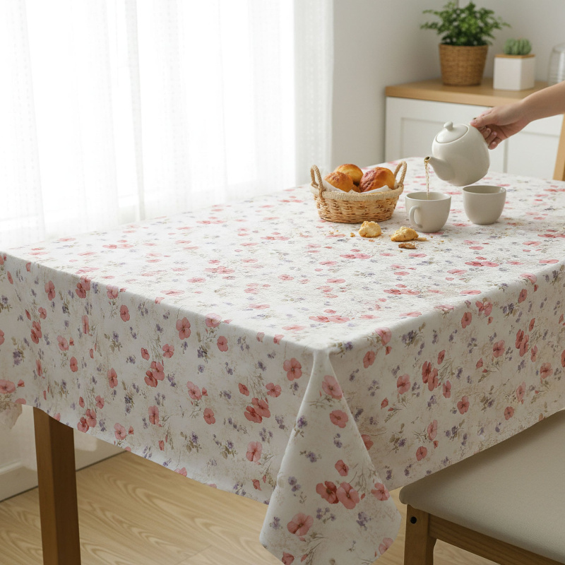 Ubrus PVC s textilním podkladem 1363-01, luční máky, světle červená, š.140cm (metráž)