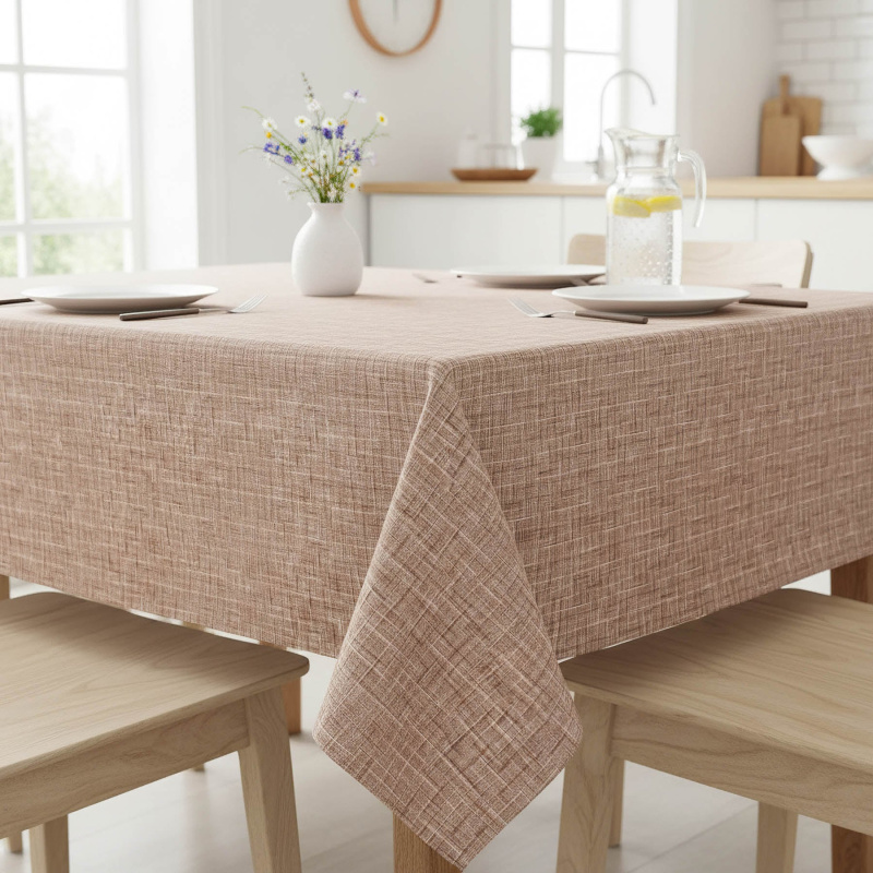 Ubrus PVC s textilním podkladem 1228-3, hnědý káro-melír, š.140cm (metráž)