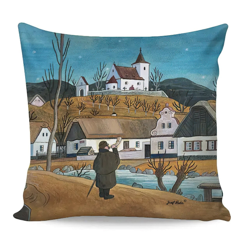 Matějovský dětský polštářek JOSEF LADA PONOCNÝ V LETNÍ NOCI, modro-hnědý 40x40cm