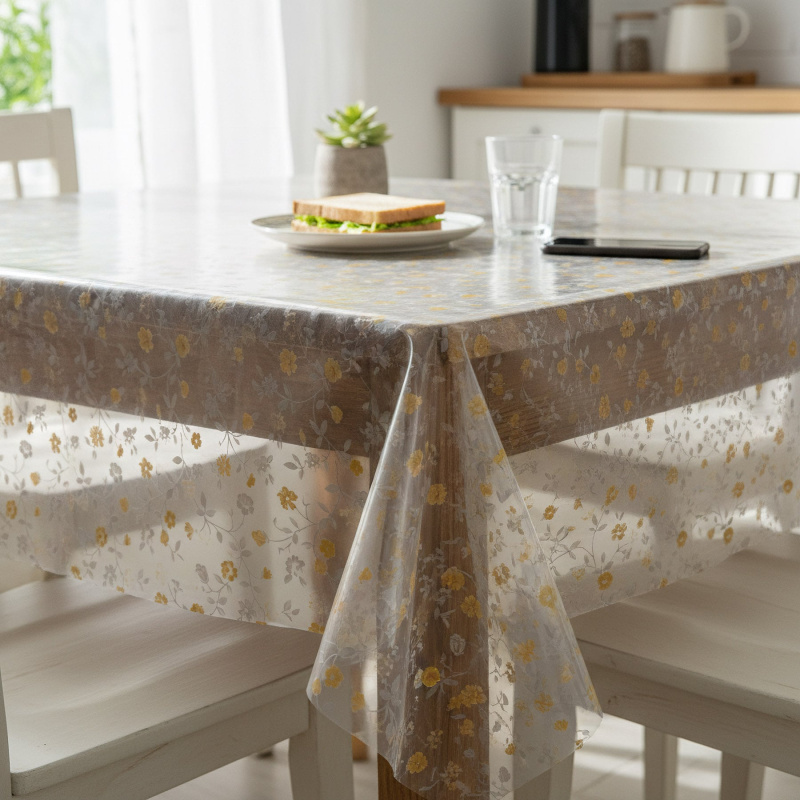 Kristal ubrus PVC průhledný, žluté květinky, KRISTAL