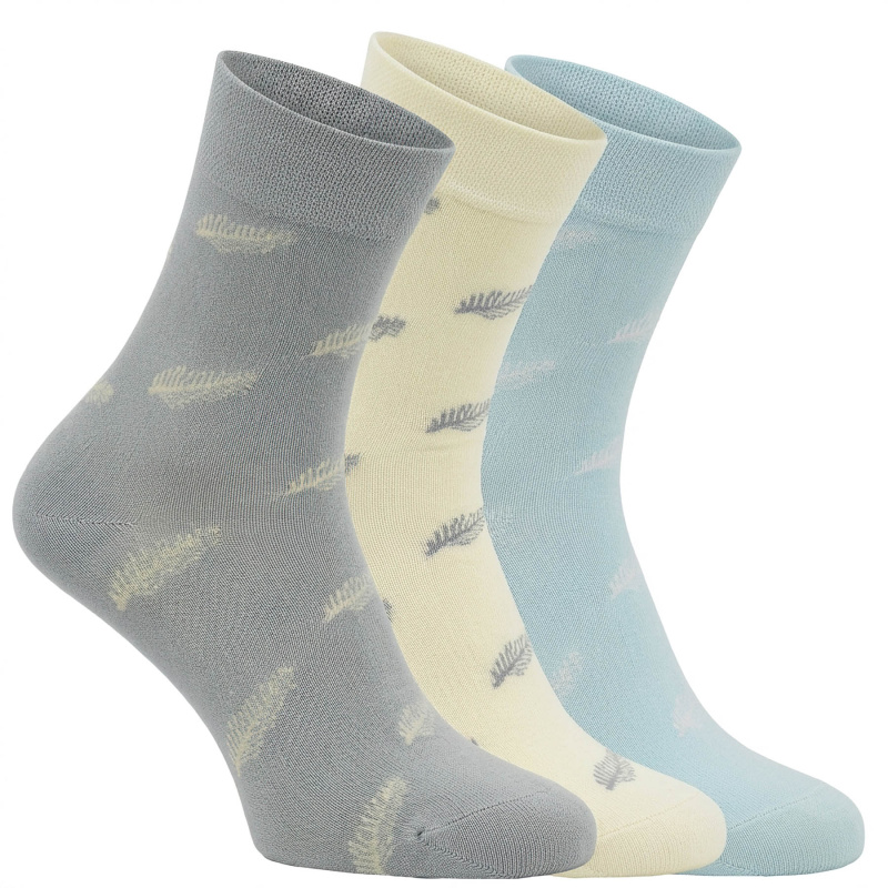 RS Ponožky viskózové vzorované 11927, modré/šedé mix, klasické, jemný svěr, dámské, 3 páry, vel. 35-38