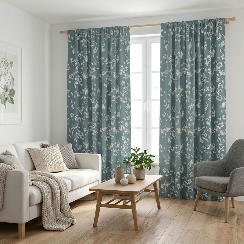 Orbytex zatemňovací / termoizolační závěs, blackout 10182-4, bílý vzor, petrolejová, šířka 150cm (látka v metráži)