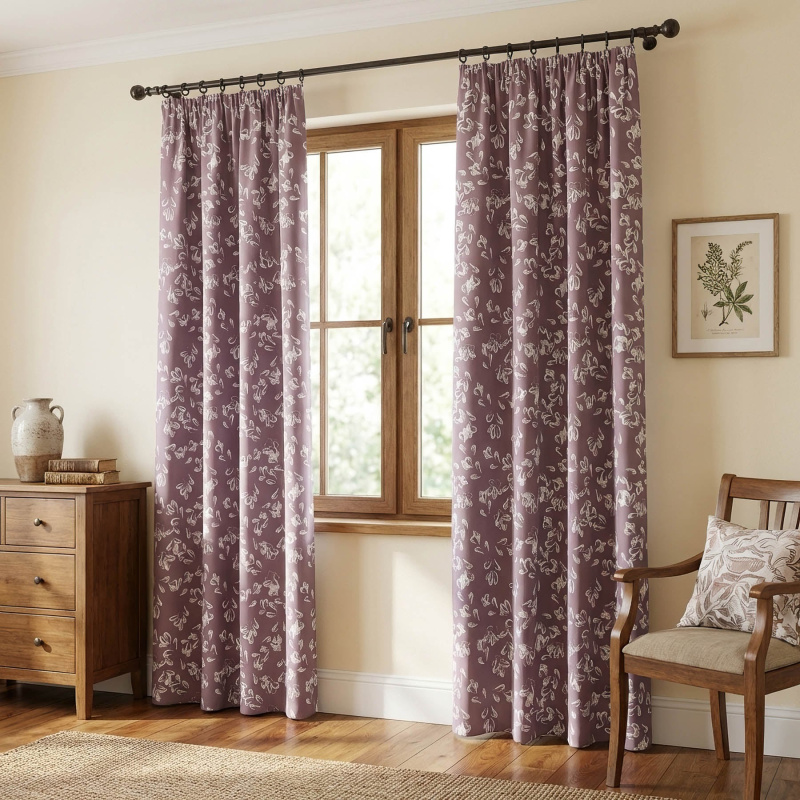 Orbytex zatemňovací / termoizolační závěs, blackout 110182-3, bílý vzor na pudrově fialové, šířka 150cm (látka v metráži), šířka 150cm (látka v metráži)