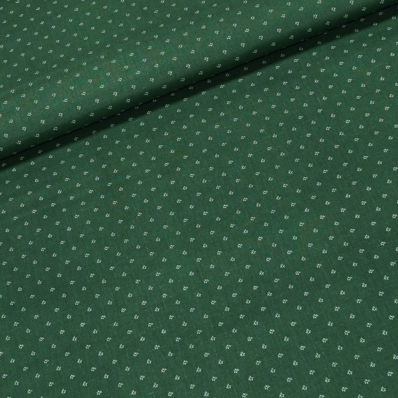 Bavlněné plátno POLO drobné bílé kvítky na zelené, š.140cm (látka v metráži)