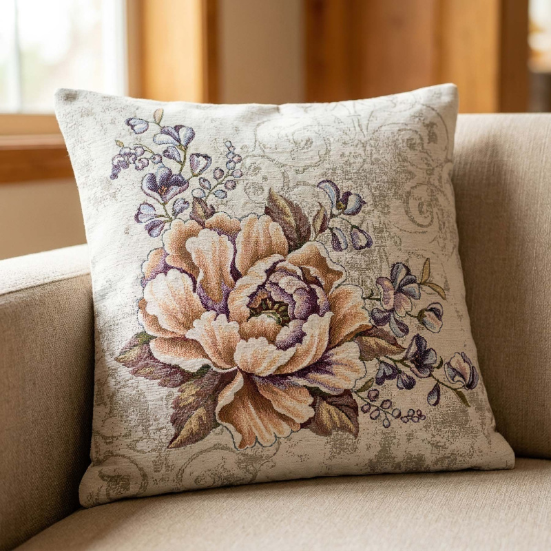 Dekoratex Dekorační povlak na polštářek RETRO CHENILLE, pivoňka, fialová 45x45cm
