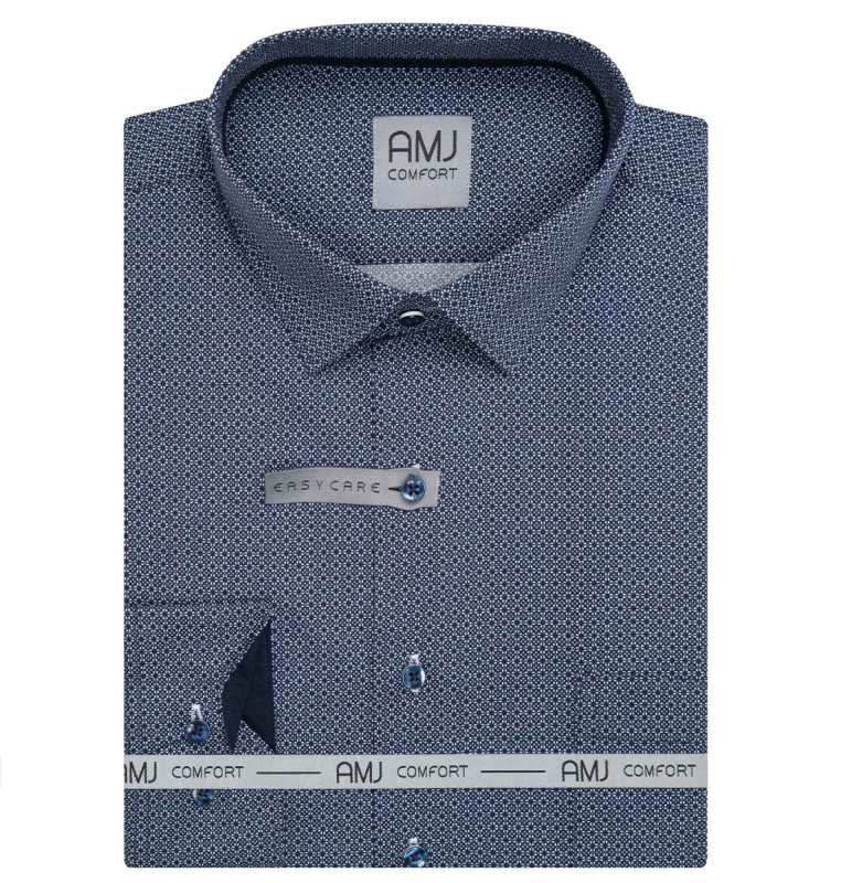 AMJ Pánská košile AMJ bavlněná, tmavě modrá s ornamenty VDBR1518, dlouhý rukáv, regular fit, vel. 44