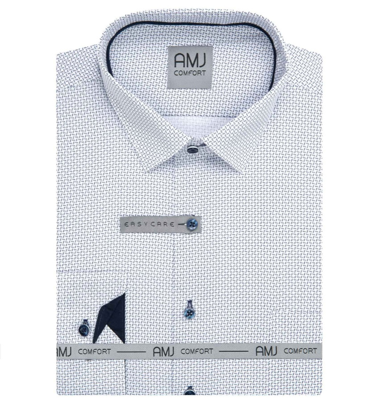 AMJ Pánská košile AMJ bavlněná, bílá s šedými ornamenty VDBR1523, dlouhý rukáv, regular fit, vel. 41