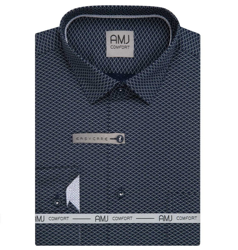 AMJ Pánská košile AMJ bavlněná, tmavě modrá vlnkovaná VDSBR1502, dlouhý rukáv, slim fit, vel. 44