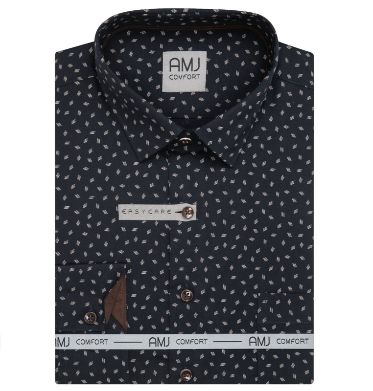 AMJ Pánská košile AMJ bavlněná, tmavě modrá čárkovaná VDBPSR1503, dlouhý rukáv, prodloužená délka, slim fit, vel. 43