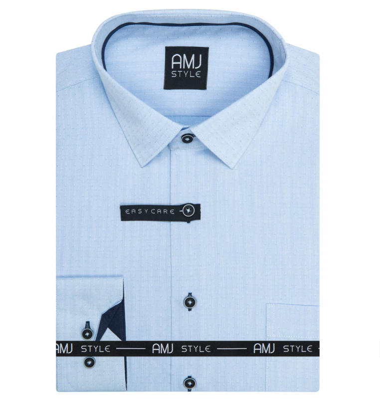 Pánská košile AMJ bavlněná, světle modrá tečkovaná VDSR1492, dlouhý rukáv, slim fit, vel. 45