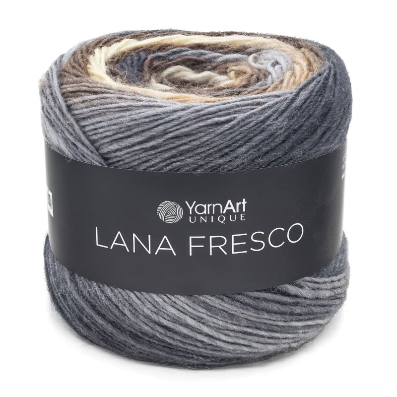YarnArt Pletací příze LANA FRESCO 8114 šedo-béžovo-hnědá melírovaná, klasická 100g/380m