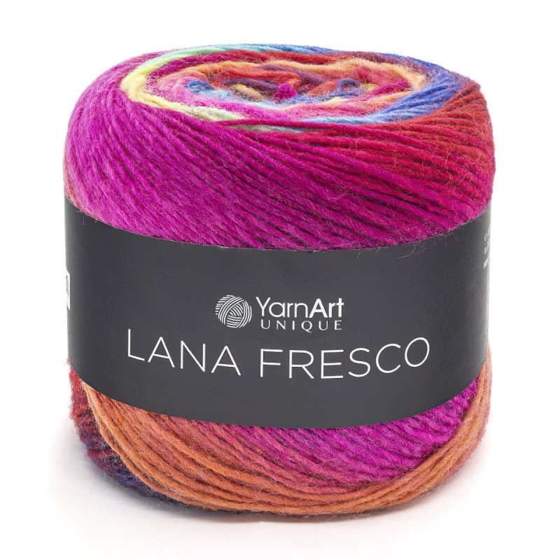 YarnArt Pletací příze LANA FRESCO 8113 růžovo-modro-oranžová melírovaná, klasická 100g/380m