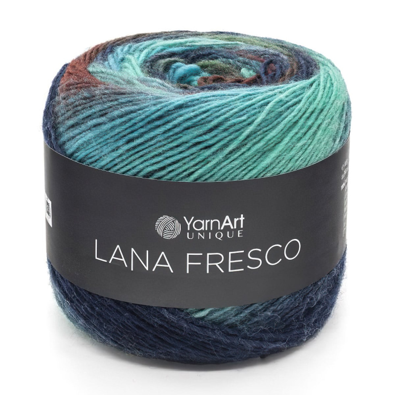 YarnArt Pletací příze LANA FRESCO 8112 modro-tyrkysovo-hnědá melírovaná, klasická 100g/380m