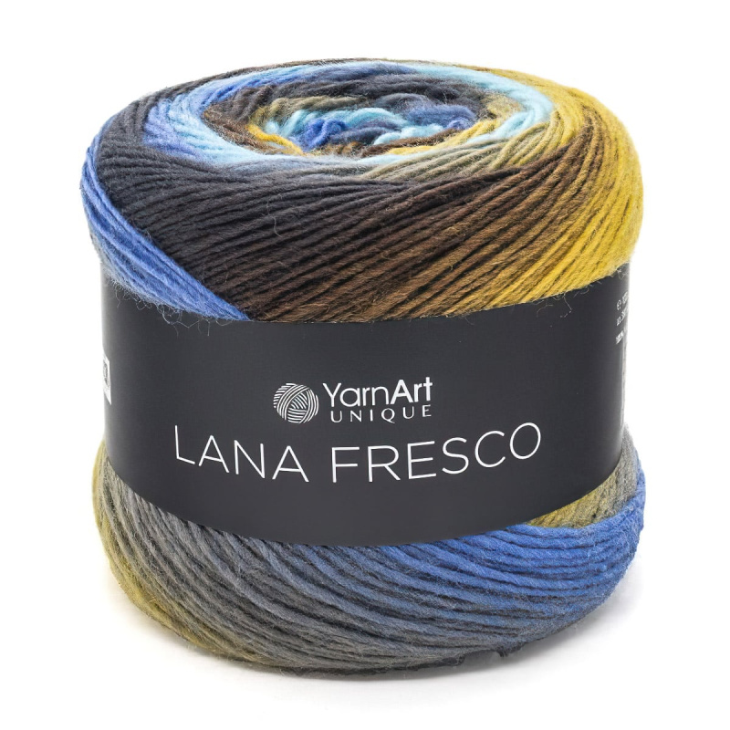 YarnArt Pletací příze LANA FRESCO 8102 modro-žluto-hnědá melírovaná, klasická 100g/380m
