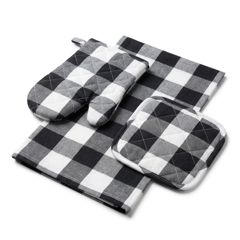 Avax kuchyňský set QK-244 3-dílný, ŠEDO-BÍLÁ KOSTKA, chňapka 28x18cm + podložka 20x20cm + utěrka 50x70cm