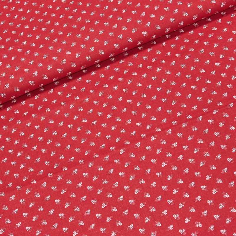 Bavlněné plátno POLO bílý drobný kvítek na červené, š.140cm (látka v metráži)