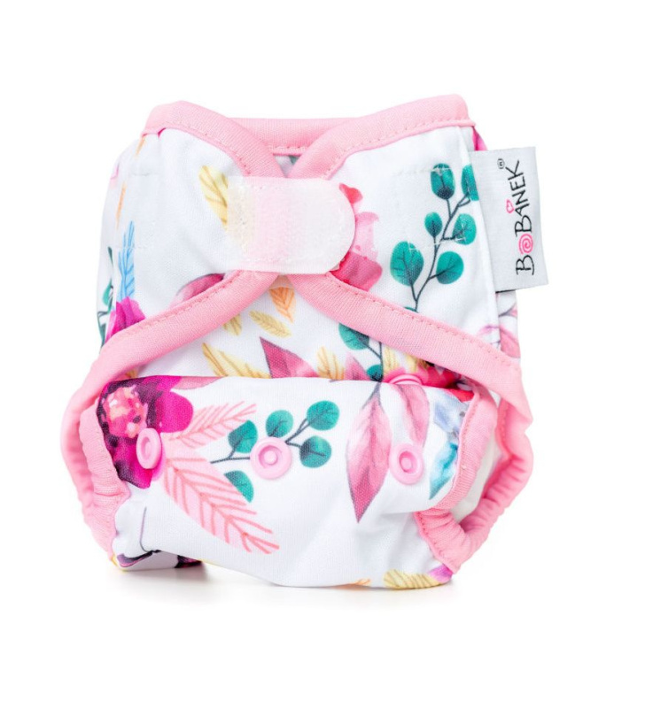 Bobánek Novorozenecké svrchní kalhotky suchý zip - Růžové květiny