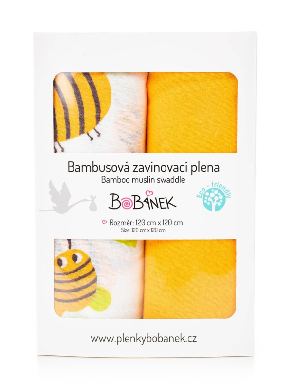 Bobánek Bambusové zavinovací pleny Duo Pack - Včelky 120 x120 cm