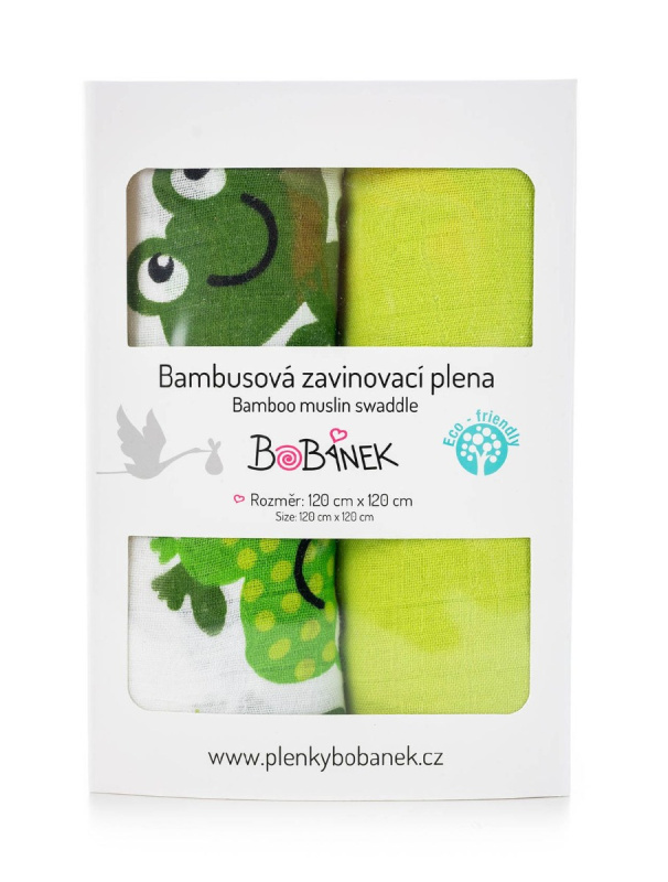 Bobánek Bambusové zavinovací pleny Duo Pack - Veselé žabky 120 x120 cm