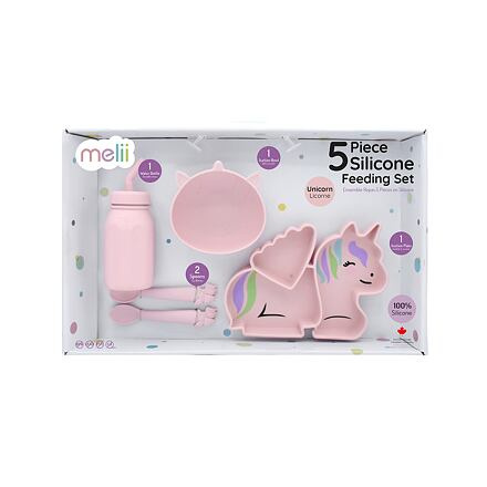 Melii Dětská silikonová jídelní sada, 5 dílná - Jednorožec