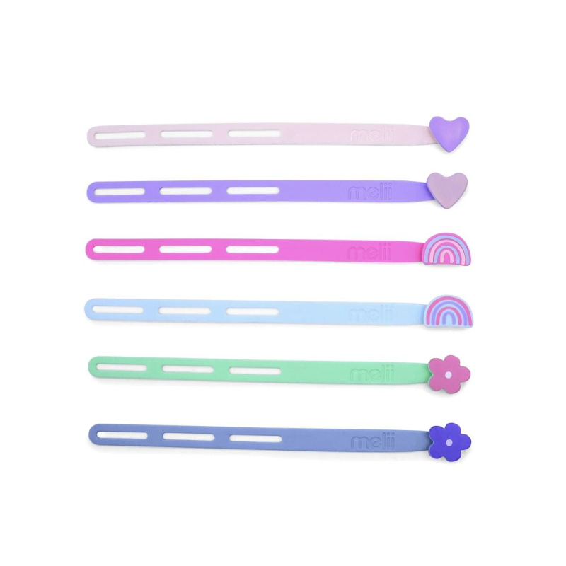 Melii Silikonové gumičky na wrapy 6ks - duha, srdce