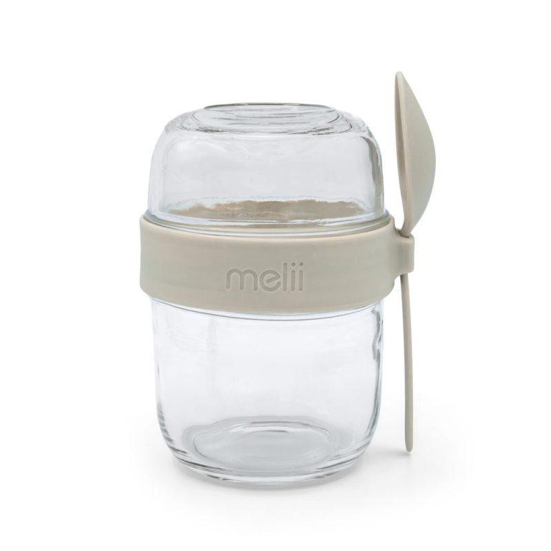 Melii Skleněná dóza na jogurt a salát se lžičkou 660 ml - béžová