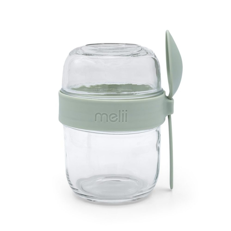 Melii Skleněná dóza na jogurt a salát se lžičkou 660 ml - zelená
