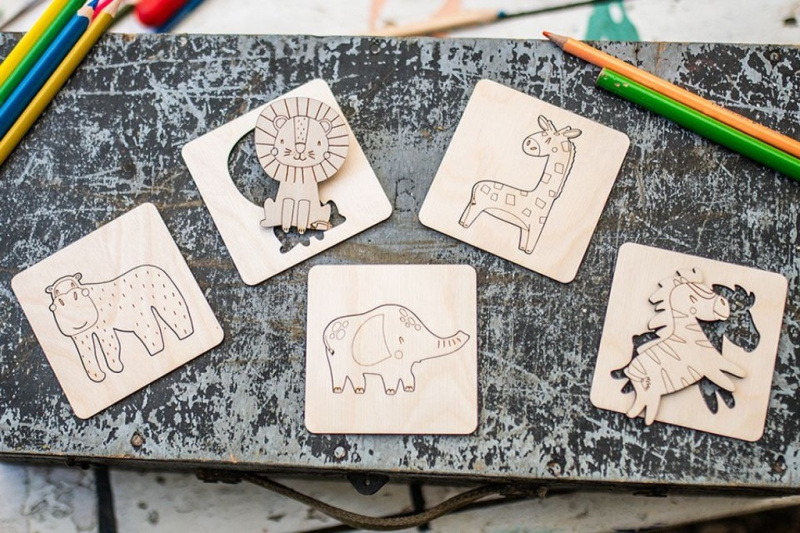 BeWooden Lišácké vkládací puzzle 4 v1 - Divočina