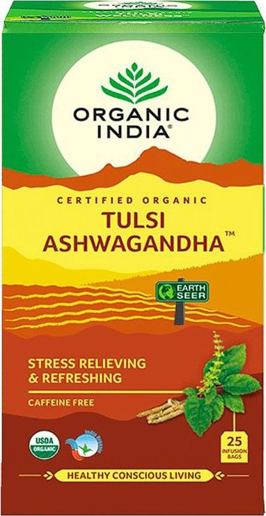 ORGANIC INDIA Tulsi se zeleným čajem a ašvagandou BIO, 25 sáčků