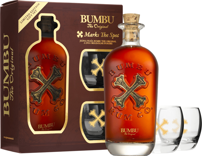 Bumbu Rum + 2 sklenice 40% 0,7l (darčekové balenie 2 poháre)