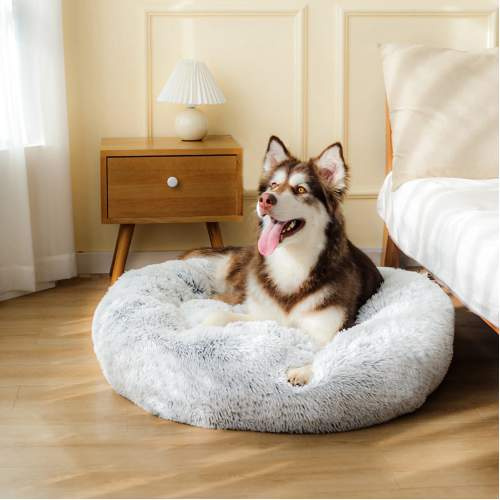 Pelíšek Jofi Donut plyšový L+, 70cm, sv.šedá