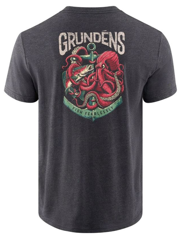 Grundéns tričko octo-trout ss t-shirt heather charcoal - xxl