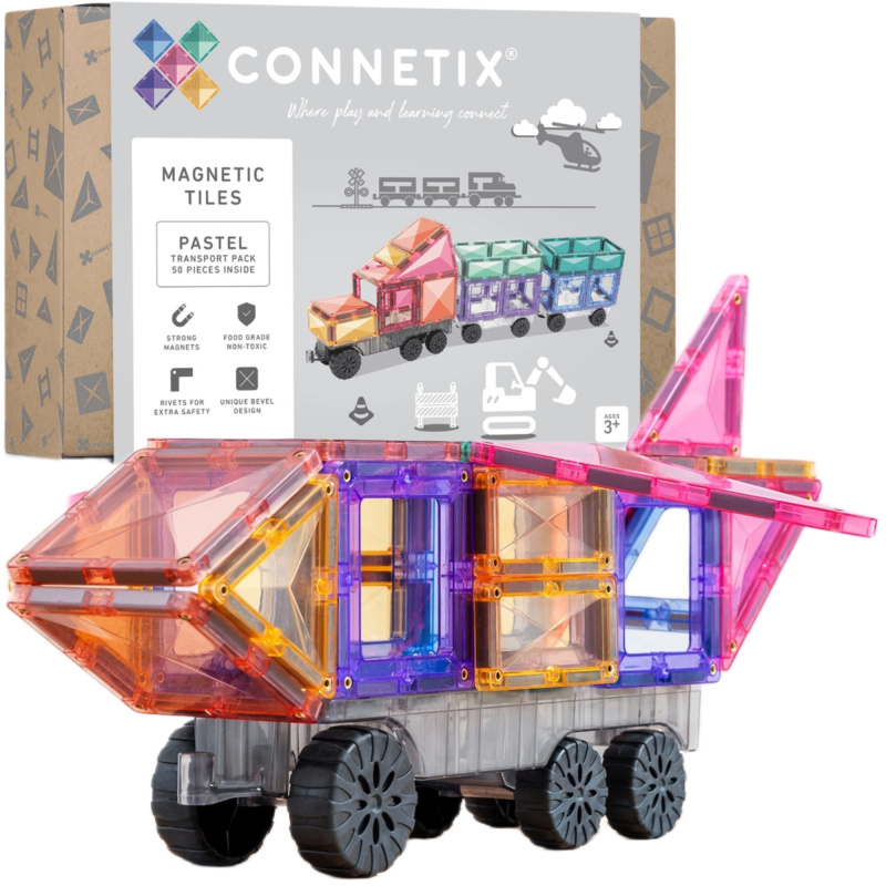Connetix Pastel Transport Pack magnetické stavebnice 50 dílů