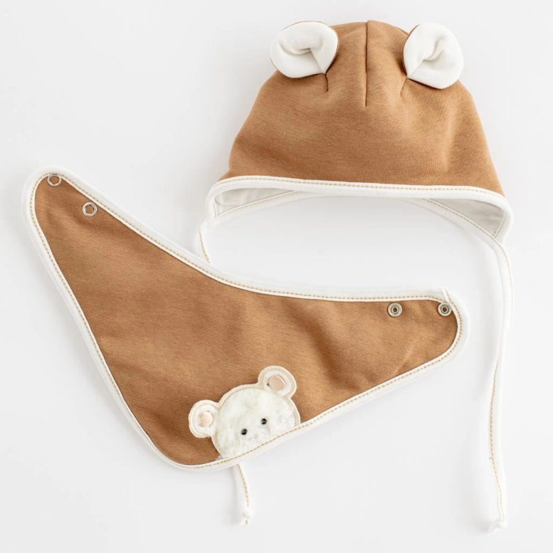 Jarní kojenecká čepička se šátkem na krk NEW BABY Sebastian, hnědá