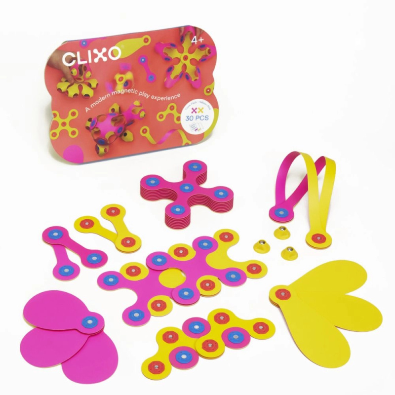 CLIXO Crew Pink & Yellow - magnetická stavebnice 30 ks