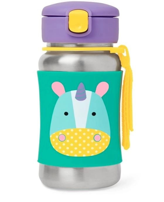 SKIP HOP Zoo Láhev s brčkem na vodu nerez Jednorožec 12m+