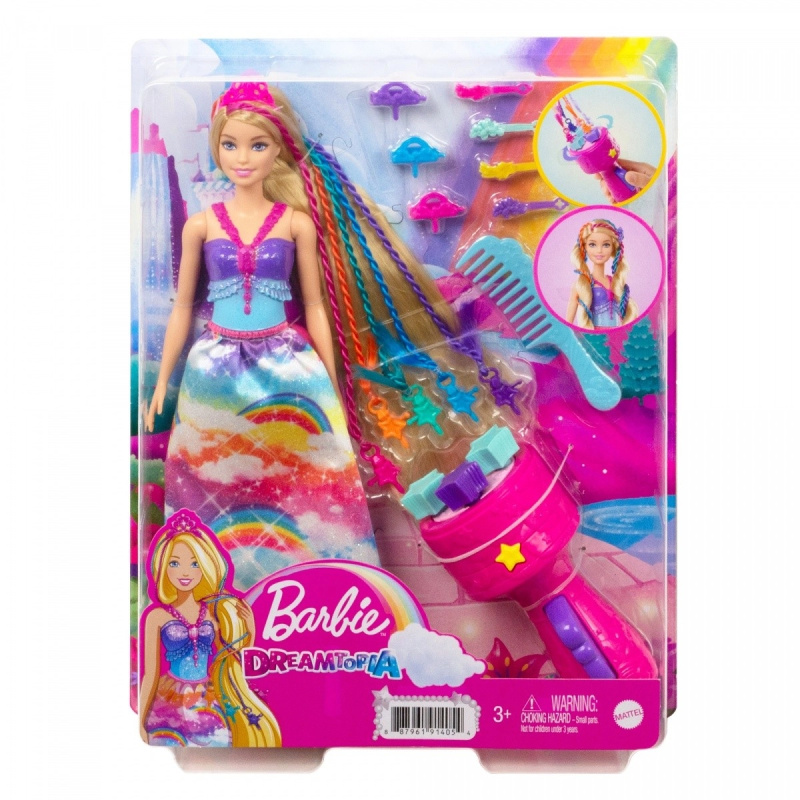 Barbie princezna s barevnými vlasy s nástrojem a doplňky