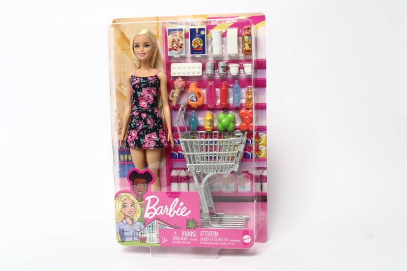 Barbie lalka na nákupech s vozíkem a doplňky