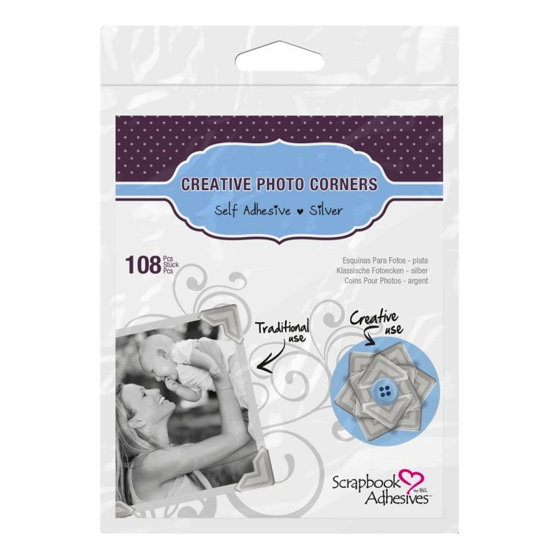 Samolepicí rohy na fotky stříbrné (108ks)