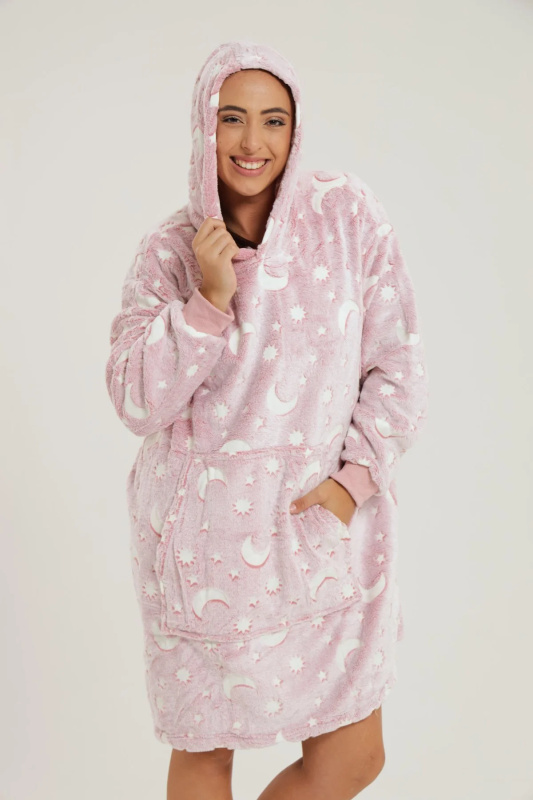 Zaparkorun Deka s rukávy a kapucí svítící ve tmě - Růžová