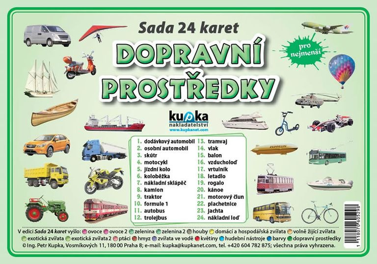 Sada 24 karet - dopravní prostředky - Petr Kupka - kniha z kategorie Učebnice a slovníky