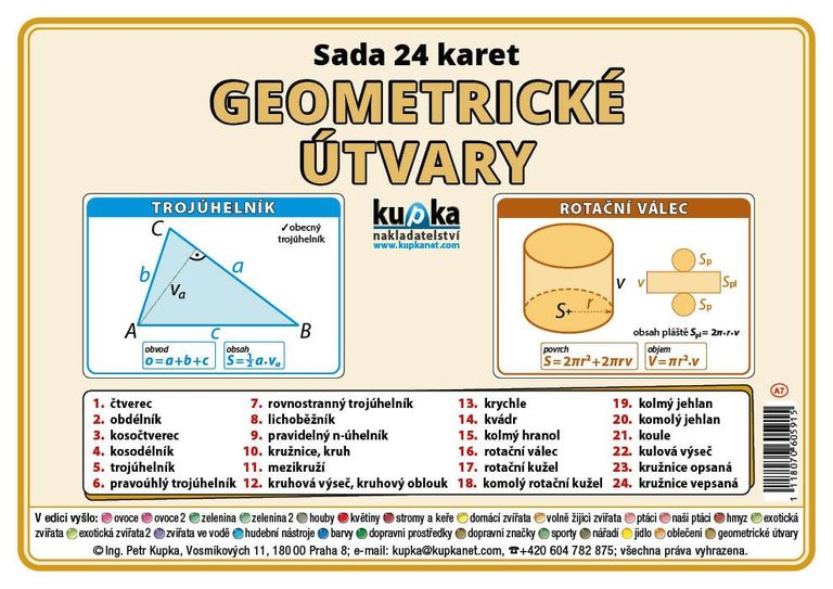 Procvičovací karty - geometrické útvary A5 (21x15 cm)